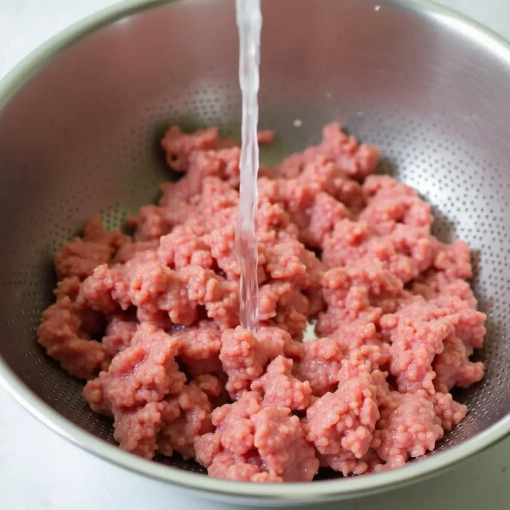 rinsing-cooked-ground-beef-fat-removal-calories