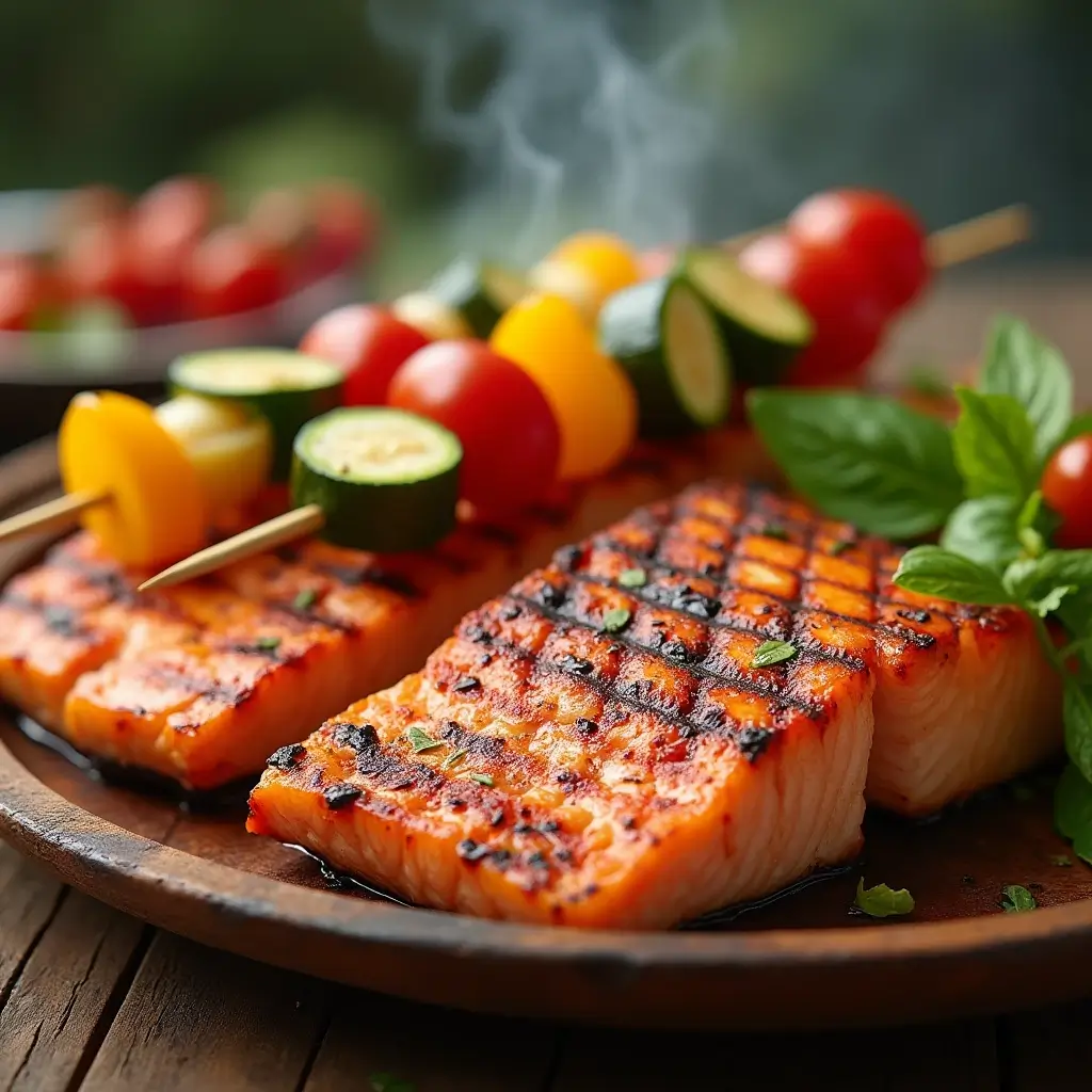 Grilled Salmon with Spring Vegetable Skewers